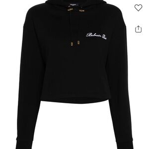 Balmain Black Cropped Teddy Jacket with Script Logo